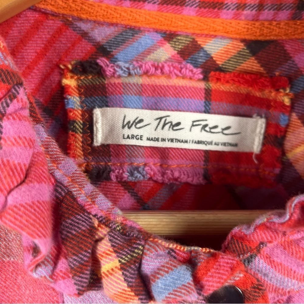 Free People Cotton Emily Plaid Top pink red size large - Picture 3 of 6